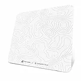 ATTACK SHARK CM05 Alfombrilla De Ratón De Cristal Templado para Juegos, Superficie Ultrasuave, Cristal Templado 9H, 17.72 * 15.75 * 0.2inch, Contorno Topográfico, Resistente A Impactos -Blanco