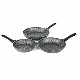 Juego de 3 sartenes con superficie antiadherente Salter BW06235S de la colección Megastone, 20, 24 y 28 cm, plateadas, Apto para lavavajillas y utensilios metálicos, 100% libre de PFOA