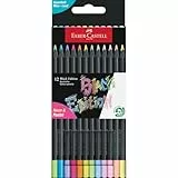 Faber-Castell 116410 Black Edition Caja de 12 Lápices de Colores Neón y Pastel, Resistentes a la Rotura y Empuñadura Ergonómica, Lapices Colores para Pintar y Colorear en Papel Claro y Oscuro
