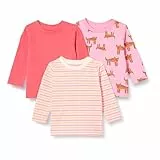 Amazon Essentials Camisetas de Manga Larga 100 % Algodón de Corte Holgado Unisex Bebés, Pack de 3, Rayas/Rosa Tigre, 24 meses