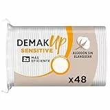 Demak'Up Sensitive x48 - Discos Desmaquillantes Ultra Suaves para Pieles Sensibles - Cara y Ojos - Fibra de Algodón 100% Natural - Paquete con 48 Discos
