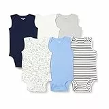 Amazon Essentials Bodies sin Mangas Unisex Bebés, Pack de 6, Azul/Perros, 6-9 meses