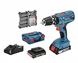 Bosch Professional 18V System GSB 18V-21 - Taladro percutor a batería (55 Nm, 1800 rpm, 2 baterías x 2.0 Ah, set 40 puntas, en L-BOXX) - Amazon Exclusive
