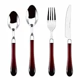 Renberg 24 Piezas Roc Bourdeaux INOX Cubertería Acero Inoxidable, poliestireno, Burgundy