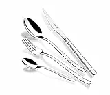 MONIX Génova Set de cubiertos de 24 piezas con cuchillo chuletero, acero inoxidable 18/10, diseño vanguardista y moderno, acabado pulido brillante, espesor 2.5 mm (6 comensales), Color Plata
