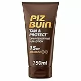 Piz Buin Tan & Protect Tan Intensyfying Sun Lotion (1x150 ml), bronceador solar con SPF15 y filtros UVA/UVB, acelerador bronceado con Illumitone, protector solar no graso
