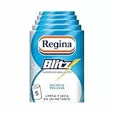 Regina Blitz Papel de Cocina | 5 Rollos | 100 Maxi-Hojas de 3 Capas | Ideal para Limpiar Superficies Domésticas | Sin Pelusas | Embalaje de Papel Reciclable