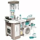 Smoby- Cocina de Juguete Cleaning, 2-en-1, con Funciones de Cocina y Limpieza, con Lavadora, Tendedero, Plancha, Adecuado a Partir de 3 Años (7600311050)