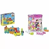 MEGA Bloks Tren de Aprendizaje ABC, jueguete de construcción para bebé +1 año (Mattel DXH35) & Bloks Juego de construcción de 60 Piezas, Bolsa ecológica Rosa, Juguetes bebés 1 año (Mattel DCH54)