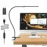 Mojimdo Lámpara de escritorio 77 LED [Potencia luminosa notable] 70 cm Lámpara con pinza, 3 colores y 10 niveles de luminosidad Lámpara de lectura 360° flexible con cargador USB para hogar/oficina