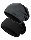 2 Piezas Gorro Slouch Beanie para Hombres y Mujer, Unisex Gorro de Punto Holgado, Transpirable y Ligero Gorro Invierno para Primavera, Otoño Deporte Corriendo
