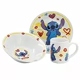 Set vajilla infantil de plato, cuenco y taza de cerámica en caja de regalo de Stitch