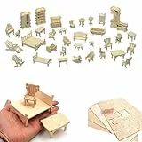 CUTEROOM Casa de Muñecas Muebles Miniaturas, Puzzle 3D de Madera Láser 34 Piezas, Juguete Educativo para Niños