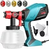 ENEACRO HVLP Pistola de Pintura, 700W Pulverizador Eléctrico con Contenedor de 1200ml, Flujo y Ángulo de Rociado Ajustables, 5 Boquillas de Latón para Interiores y Exteriores