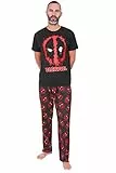 Marvel Conjunto de pijama largo Deadpool para hombre, color negro y rojo, Negro, XXL
