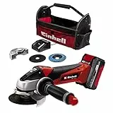 Einhell Amoladora angular con batería TE-AG 18/115 Li Kit Power X-Change (18 V, 115 mm diámetro de disco, 28 mm profundidad de corte, incl. disco, 4,0 Ah batería y cargador)
