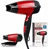 Aigostar Secador Pelo Viaje Plegable, 1500W Secador Rojo, 400g Portátil Ligero, 2 Calefacción, Doble Tensión, para Familias, Viaje, Equipaje de mano, Hotel, Gimnasio