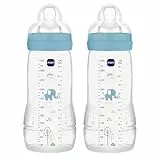 MAM Pack 2 Biberones, a partir de 4 Meses, 330ml, con Tetina 3 de Flujo Rápido de Silicona de Fácil Aceptación, Fácil de Sostener, Fácil de Limpiar, MAM Easy Active, Azul Brillante, Pack de 2uds