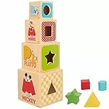 WOOMAX 48738 - Cubos apilables de madera para bebé, Torre encajable de juguete Disney, Juguetes Mickey y Minnie, Juego educativo, Montessori, Primera infancia, A partir de 12 meses, Regalos infantiles