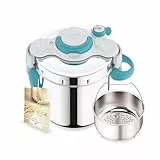 Seb 6 L Pressure Cooker, Induction, Stainless Steel Pressure Cooker, Plegable Handles, 100 Recipe Booklet, Made in France, ClipsoMinut'easy+ Blue P4900716