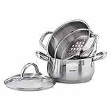 BERGNER Gourmet | Cacerola de Cocina Con Hervidor | Cazuela con Tapa, Hervidor y Capacidad de 2,2L | Acero Inoxidable | Muy Resistente, Fácil de Limpiar y Para Todo Tipo de Cocinas