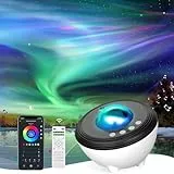 Febotak Proyector Estrellas Aurora Proyector Planetarium Galaxias Luz Noctura Altavoz Música, 8 Sonidos Ambientales & Melodías, Compatible con Alexa, Control App/Remote/Voz, 48 Colores