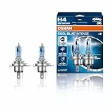 OSRAM COOL BLUE INTENSE H4, +100% más de brillo, hasta 5.000K, lámpara de faro halógena, aspecto LED, caja plegable colgante (2 lámparas)