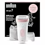 Braun Silk-épil 7, Depiladora Eléctrica Mujer Para Una Eliminación Del Vello Fácil, Depilación En Seco Y En Mojado, Con Cabezal De Rasuradora, Piel Suave Duradera, 7-030, Blanco/Flamenco