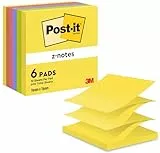 Post-it Notas Colección Neon Rainbow - Paquete de 6 Blocs, 100 Hojas por Bloc (76 mm x 76 mm) - Amarillo, Verde, Morado, Rosa y Naranja - Notas Autoadhesivas para Listas de Tareas y Recordatorios