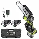 Supstable Mini Motosierra Batería, Sierra Electrica Podar Arboles 6 Pulgadas, 2 Baterías de 2Ah y Cargador, Motosierra Eléctrica de Una Mano para Árboles de Jardín, Poda de Ramas y Corte de Madera