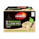 HARRIS – 50 Rollos de Encendedor – 100% Naturales – Lana de Madera y Cera – Encendido rápido – Ultra eficaz – Funda de cartón con Cierre – Madera FSC – Fabricación Francesa – 50