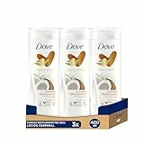 Dove Crema Hidratante Corporal Restauradora Con Aceite de Coco 100 por ciento Natural y Leche de Almendras para Piel Seca, Pack de 3 x 400 ml, Multicolor