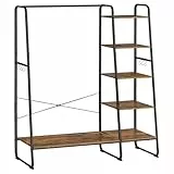 VASAGLE Burro Perchero, Perchero con Zapatero, 5 Estantes de Almacenamiento, 6 Ganchos Laterales, Dormitorio, Sala de Estar, Pasillo, Diseño Industrial, Marrón Rústico y Negro Mate RGR116B01