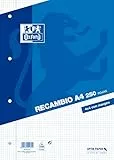 Oxford, Hojas Cuadriculadas A4, Perforadas, 250 Hojas, Cuadrícula 4x4, Recambio Archivador