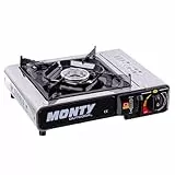 LOLAhome Cocina portátil de Gas con 1 quemador acabada en Acero Inoxidable, Hornillo Camping Gas, incluye maletín de 38x12x29 cm