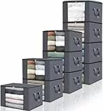 edihome, Cajas Almacenaje Ropa, Bolsas para Guardar Ropa, Organizador Armario, con Asas Reforzadas, Fundas de Tela Resistente con Ventana Transparente (Gris oscuro, Pack de 10)