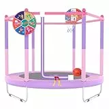 PILIN Cama elástica Infantil con aro de Baloncesto, Cama de Salto de 145 cm para Interior y Exterior con Plumas, Red de Seguridad elevada, Juguete de cumpleaños para niños y niñas