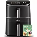 COSORI Turbo Tower - Freidora de aire caliente estándar con 2 cámaras, freidora de aire de doble pila de 10.8 L, ahorra un 41% de espacio en la cocina, velocidad de flujo de aire múltiple, incluye