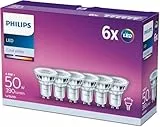 Philips - Bombilla LED cristal 50W GU10 luz blanca fría 36º apertura , no regulable pack 6 [Clase de eficiencia energética F]