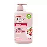 Dicora Urban Fit | Gel de Ducha Nutritivo con extracto de leche y fresa | Gel de Baño con Vitamina B | Revitalizante e hidratante | Tamaño 825 ml