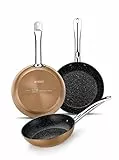 Monix Copper Set de 3 Sartenes 20-24-28 cm, Efecto Cobre, Aluminio Forjado Antiadherente con Partículas de Titanio, Aptas para Todo Tipo de Cocinas incluso Inducción
