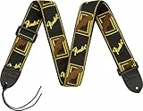 Fender Correa para Guitarra Monogramada, Ancho Ajustable de 2 Pulgadas, Negro Amarillo Marrón, Logo Tejido, Parte Trasera de Nylon Cómoda, Longitud 36-58 Pulgadas