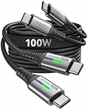 INIU Cable de carga USB C a USB C, [2 unidades de 1 m] QC 4.0 PD 5A 100W de carga rápida, cable trenzado tipo C para iPhone 16 15 Pro Max, Samsung S25 S24 Ultra, iPad Air, MacBook Pro, Switch, etc