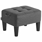 SONGMICS Taburete, Reposapiés, Imitación Lino, Acolchado Grueso, Carga hasta 150 kg, para Salón Dormitorio Entrada, Gris Pizarra y Negro Tinta LOM502G01