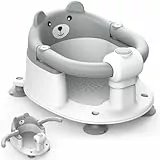 Mexgcom Asiento BañEra de BañO Para BebéS, Asiento Para BebéS de 6 Meses, BañEras PortáTiles con 4 Tazas de SuccióN Para NiñOs PequeñOs y ReciéN Nacidos, Oso - DiseñO (Gris)