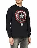 Marvel Camiseta de Manga Larga Captain America Comic Shield para Hombre, Negra, Talla S UK