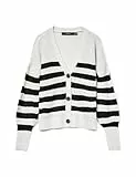 Vero Moda Vmlea Ls V-neck Cuff Cardigan Noos Cardigan, Cloud Dancer/Stripes:black, L Mujer