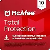 McAfee Total Protection para 10 dispositivo 2025 | Antivirus, VPN, software de seguridad, gestor de contraseñas, | Suscripción de 1 año con renovación automática | Descargar