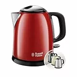 Russell Hobbs Hervidor de Agua Eléctrico Colours Plus - 1 litro, Hervidor Pequeño, 2400 W, Filtro Extraíble, Zona de Ebullición Rápida, Base de 360°, Indicador Nivel de Agua, Inox., Rojo - 24992-70