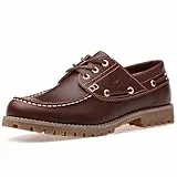 SL-Saint Hecho a Mano Hombre Clásico Barco Zapatos Moc Toe Náuticos Cordones Piel Plena Flor Cómodo Moda (RojoMarrón, Adulto, Hombre, 45, Números, Sistema Tallas Calzado EU, Ancho)